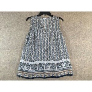 J. Jill Blouse Womens Sleeveless Love Linen Elephant Print Tunic Pockets Boho